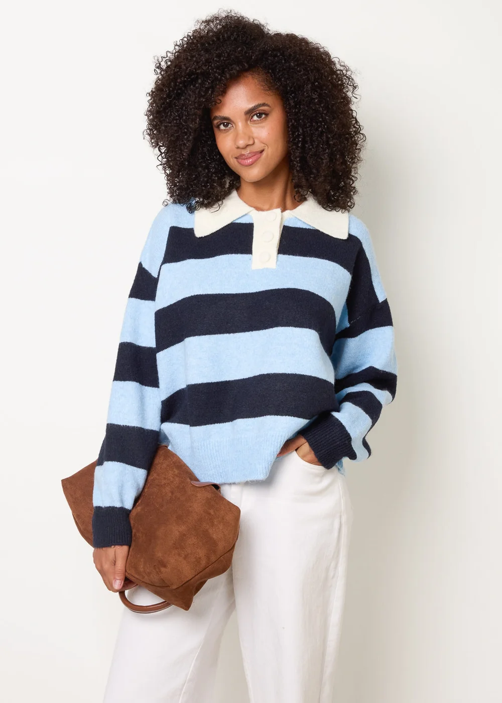 Blue Vanilla Blue Stripe Knit Polo Jumper - S/M Image 3