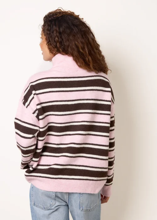 Blue Vanilla Pink Stripe Knit Zip Top Jumper - M/L Image 4