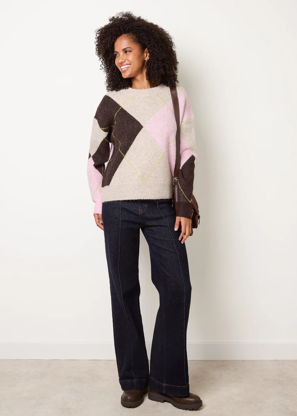 Blue Vanilla Pink Argyle Knit Jumper - M/L Image 2