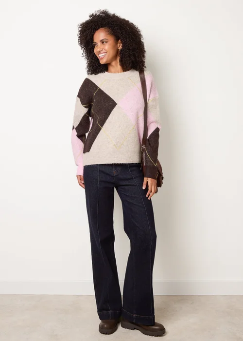 Blue Vanilla Pink Argyle Knit Jumper - M/L Image 2
