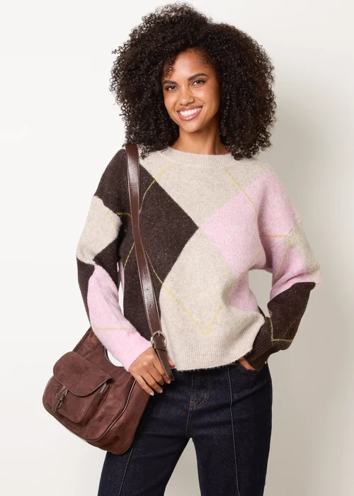 Blue Vanilla Pink Argyle Knit Jumper - M/L Image 1