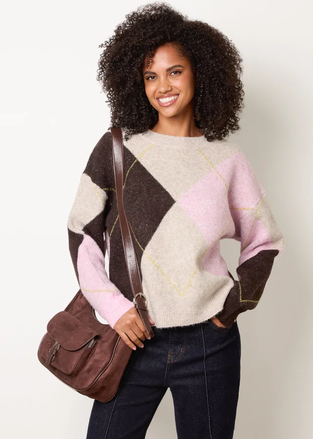 Blue Vanilla Pink Argyle Knit Jumper