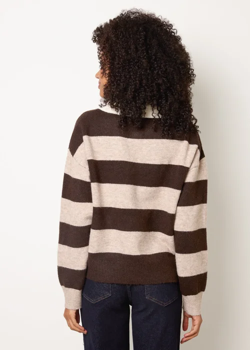 Blue Vanilla Brown Stripe Knit Polo Jumper - M/L Image 4