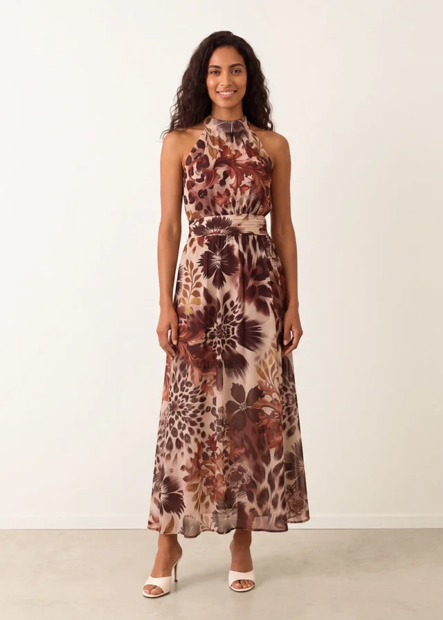 Blue Vanilla Multi Georgette Printed Halterneck Occasion Dress