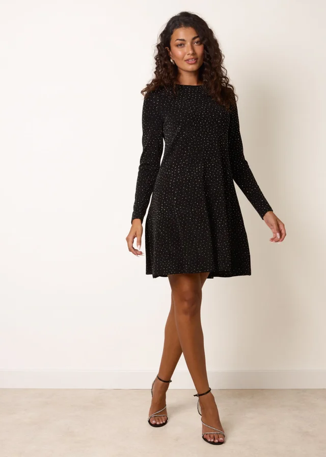 Blue Vanilla Black Metallic Diamante Swing Dress