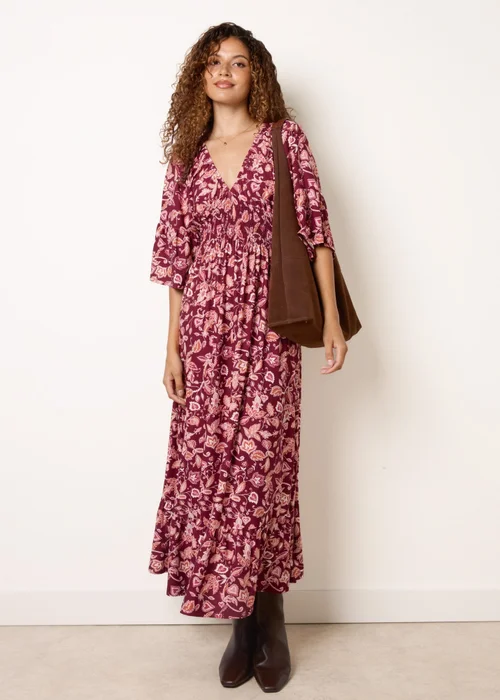 Blue Vanilla Red Elasticated V Neck Magic Midi Dress - M/L Image 1