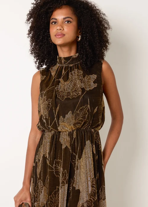 Blue Vanilla Tan High Neck Jacquard Midi Dress - M Image 2
