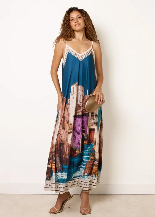 Blue Vanilla Turquoise Satin Cami Dress - One Size Image 1