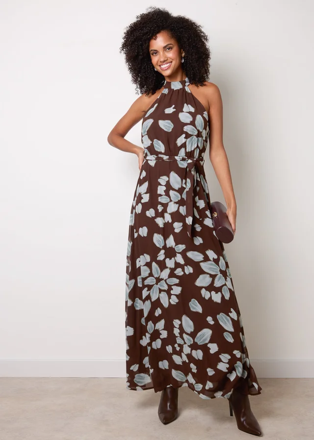 Blue Vanilla Brown High Neck Maxi Dress