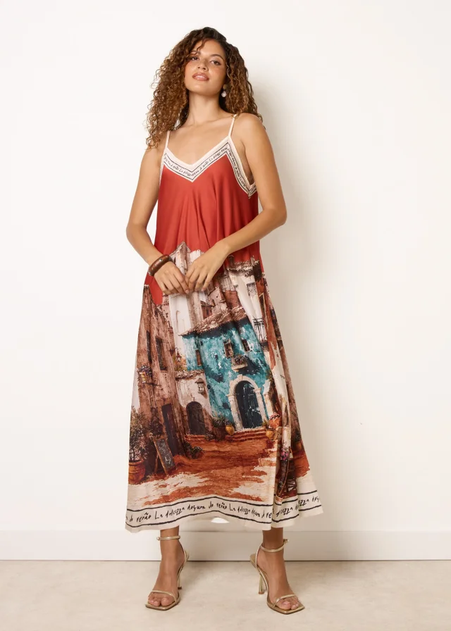 Blue Vanilla Red Satin Cami Dress