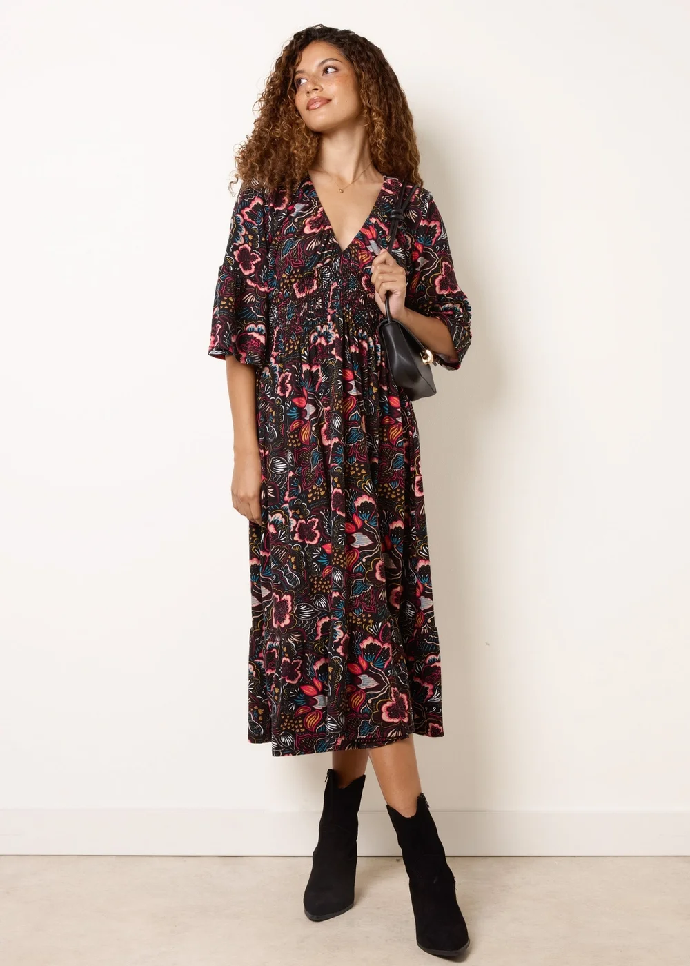 Blue Vanilla Multi V Neck Elasticated Midi Dress - M/L Image 3