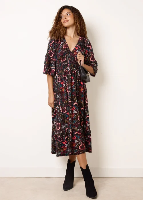 Blue Vanilla Multi V Neck Elasticated Midi Dress - M/L Image 3