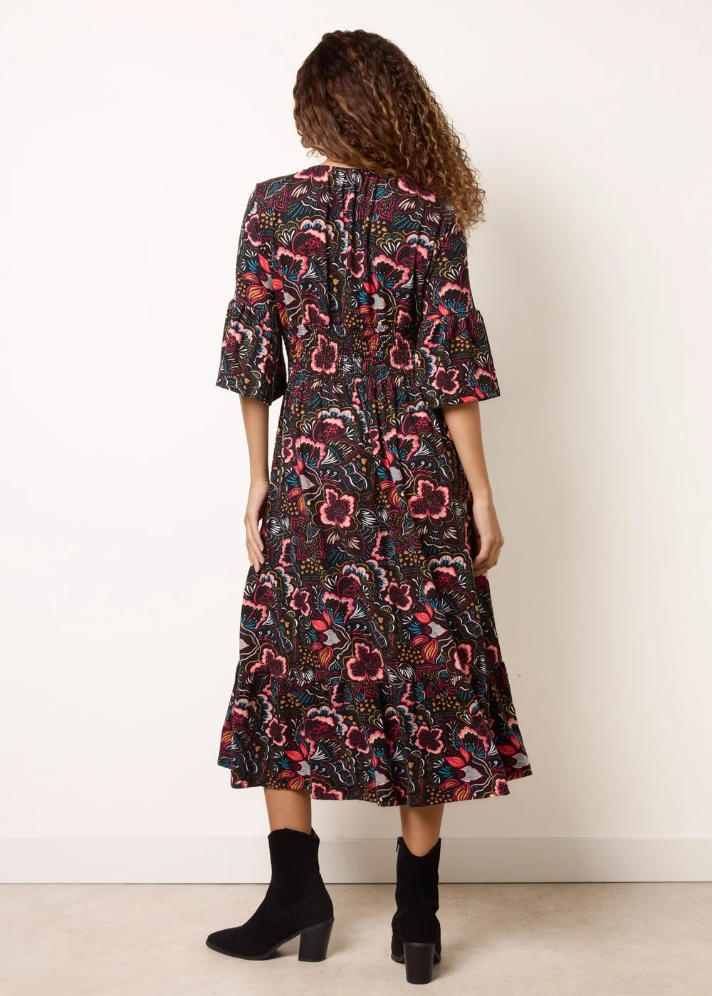 Blue Vanilla Multi V Neck Elasticated Midi Dress - M/L Image 4