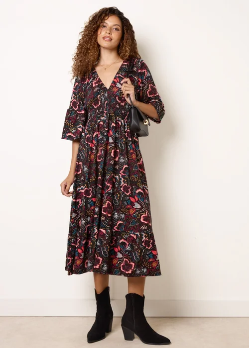 Blue Vanilla Multi V Neck Elasticated Midi Dress - M/L Image 1