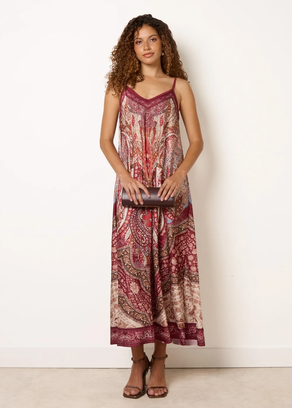 Blue Vanilla Burgundy Midi Length Dress in Paisley Print - One Size Image 1