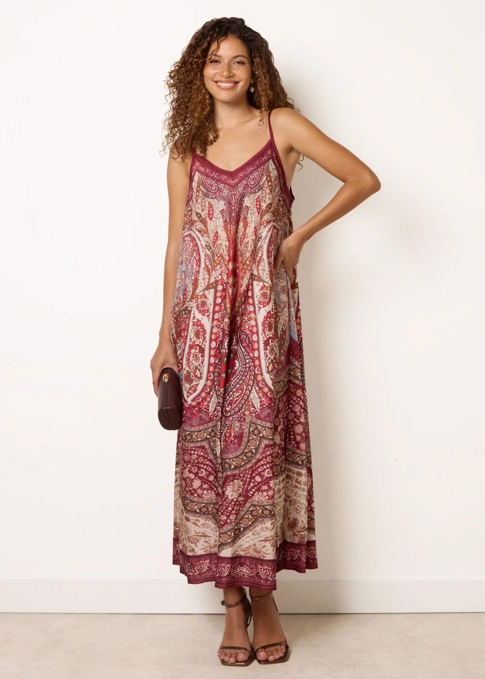 Blue Vanilla Burgundy Midi Length Dress in Paisley Print - One Size Image 3