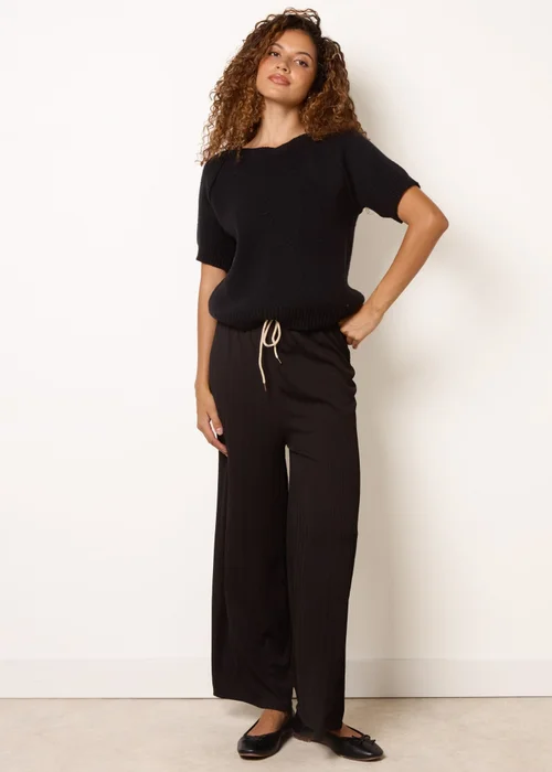 Blue Vanilla Black Ribbed Wide Leg Trousers - One Size Image 1