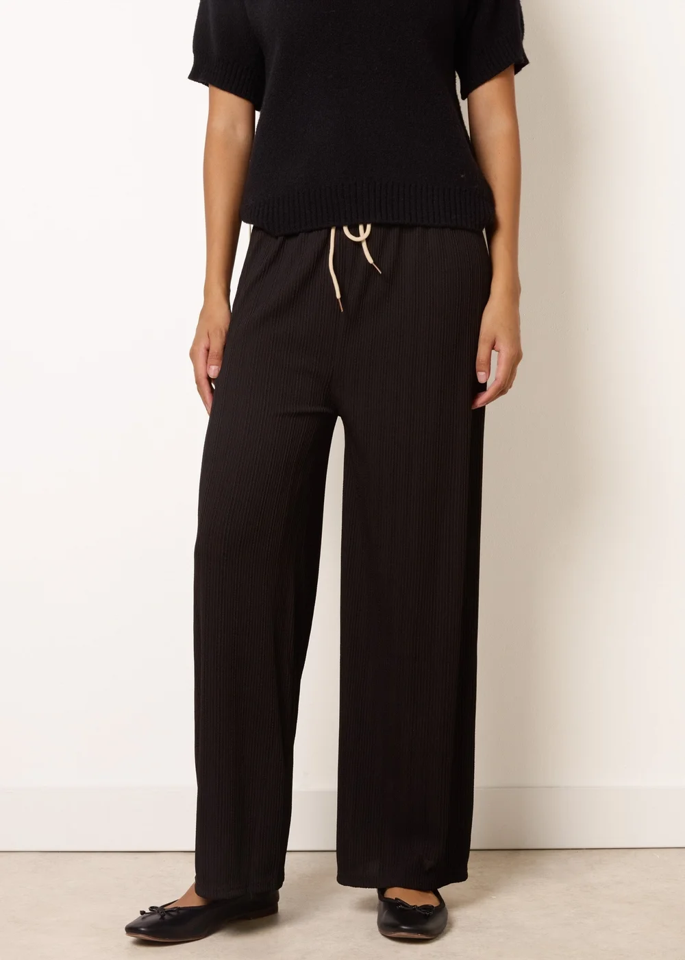 Blue Vanilla Black Ribbed Wide Leg Trousers - One Size Image 2