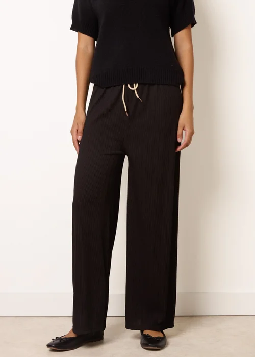 Blue Vanilla Black Ribbed Wide Leg Trousers - One Size Image 2