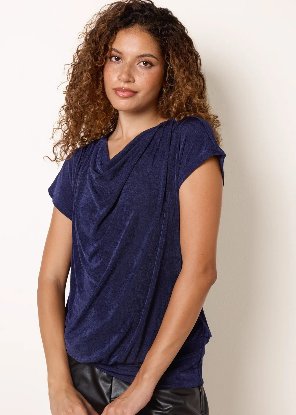 Blue Vanilla Navy Draped Cowl Neck Deep Hem Top - S/M Image 3