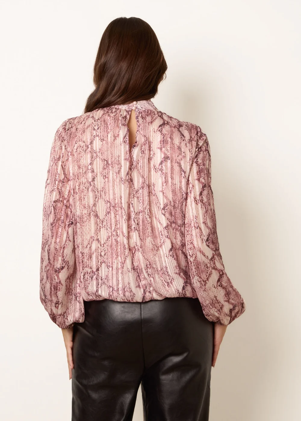 Blue Vanilla Pink Rhinestone Snake High Neck Puff Ball Blouse - M Image 4
