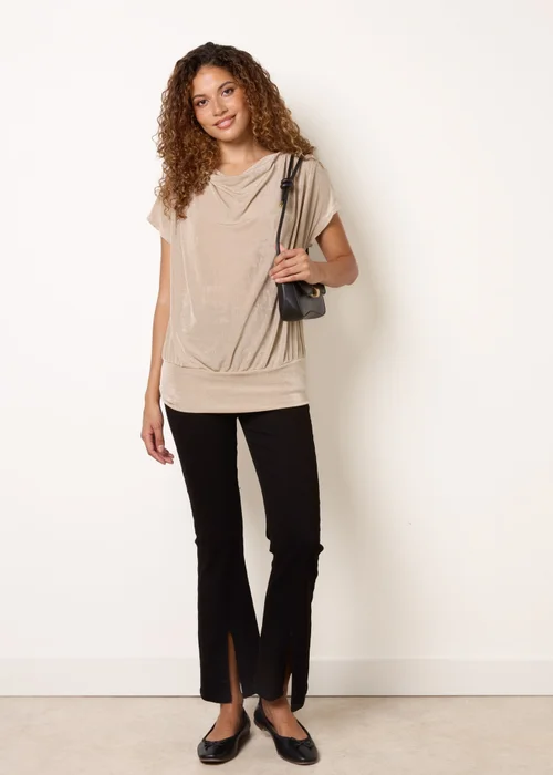 Blue Vanilla Beige Draped Cowl Neck Deep Hem Top - S/M Image 3