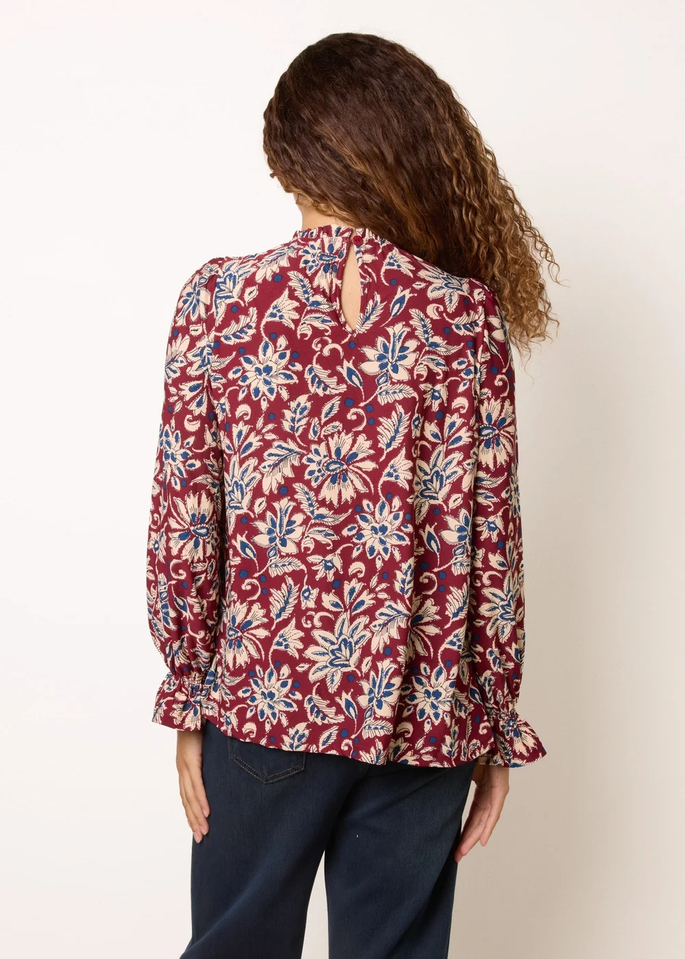 Blue Vanilla Red Frill Neck Smock Top - M/L Image 4