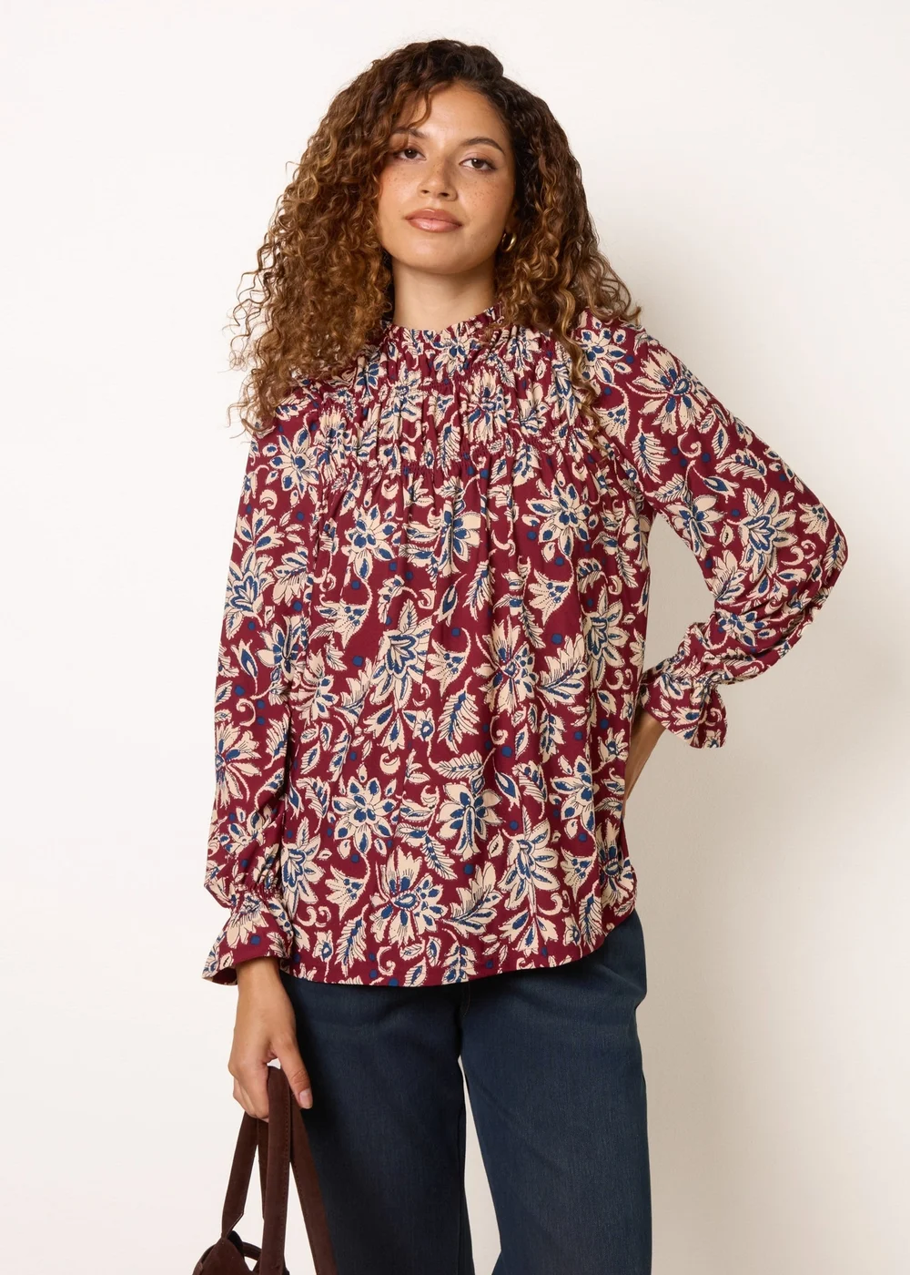 Blue Vanilla Red Frill Neck Smock Top - M/L Image 2