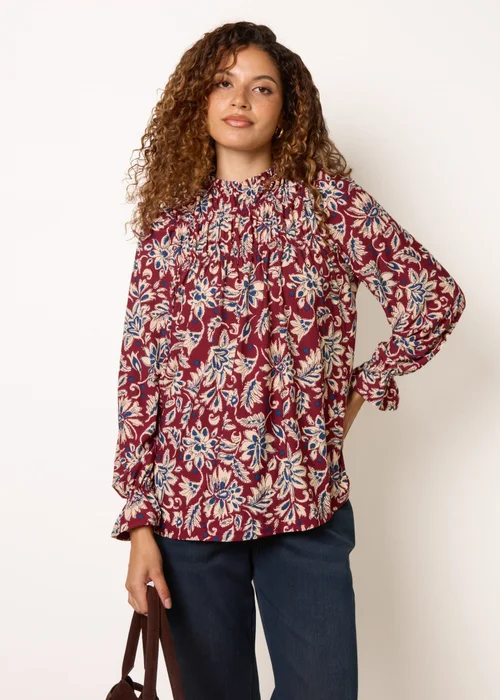 Blue Vanilla Red Frill Neck Smock Top - M/L Image 2