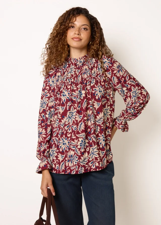 Blue Vanilla Red Frill Neck Smock Top