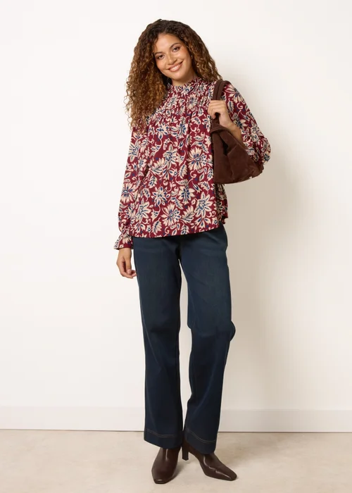 Blue Vanilla Red Frill Neck Smock Top - M/L Image 3