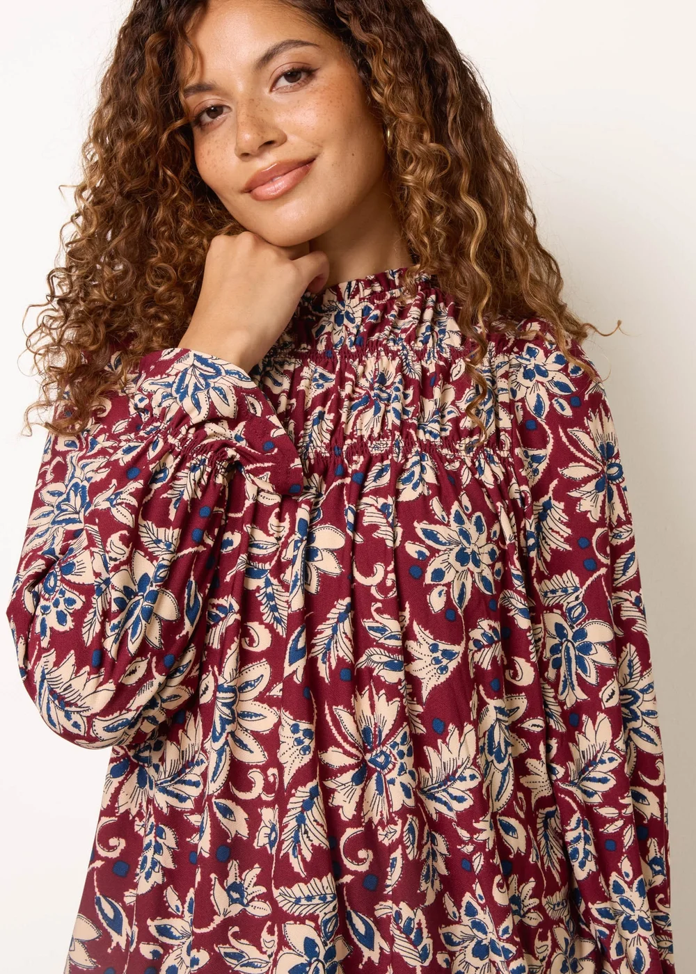 Blue Vanilla Red Frill Neck Smock Top - M/L Image 1