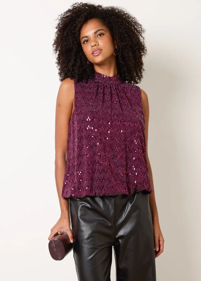 Blue Vanilla Red High Neck Metallic Puff Ball Blouse