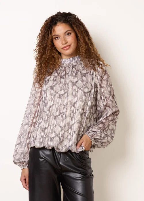 Blue Vanilla Brown Rhinestone Snake Puff Ball Blouse - M Image 2