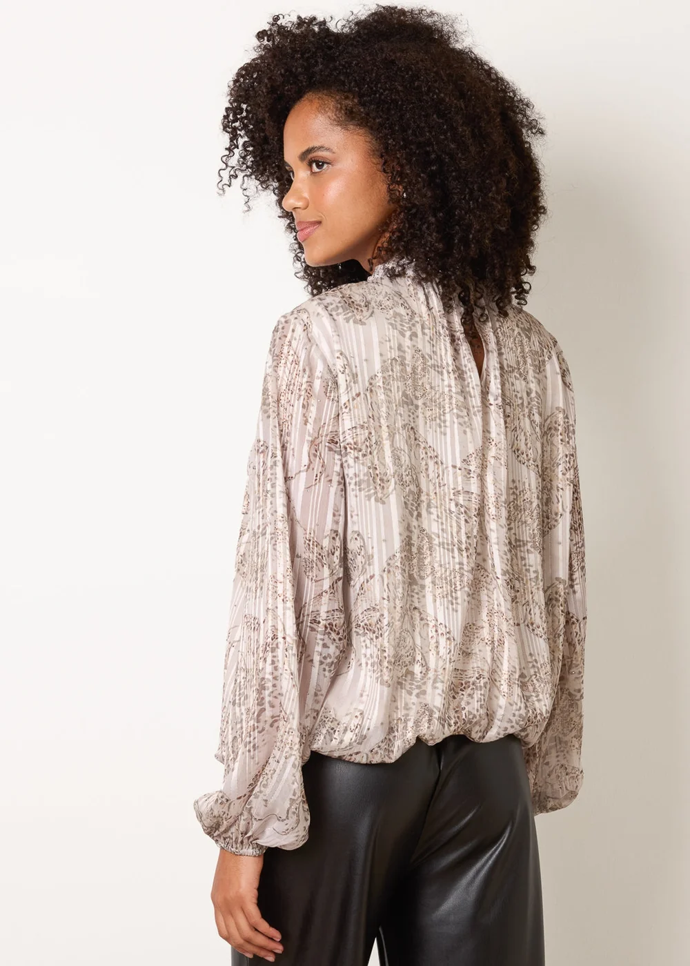 Blue Vanilla Beige Rhinestone Snake Puff Ball Blouse - S Image 4