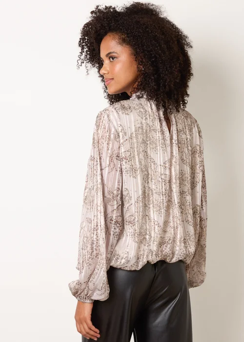 Blue Vanilla Beige Rhinestone Snake Puff Ball Blouse - S Image 4