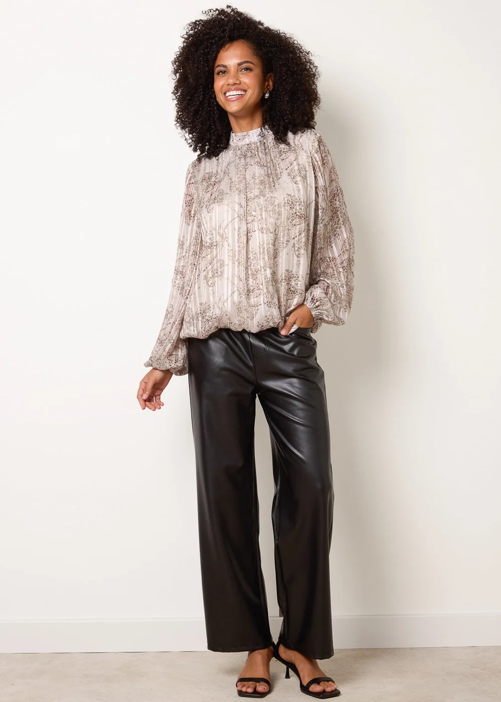Blue Vanilla Beige Rhinestone Snake Puff Ball Blouse - S Image 2