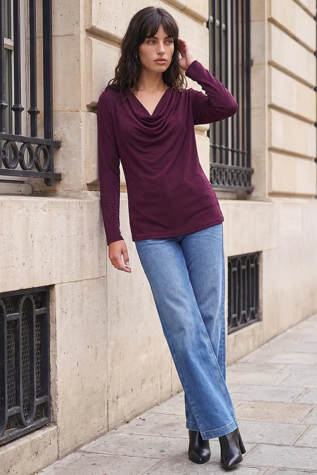 Roman Deep Purple Cowl Neck Top