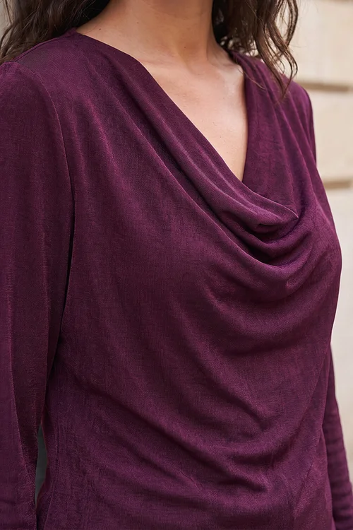 Roman Deep Purple Cowl Neck Top - 10 Image 4