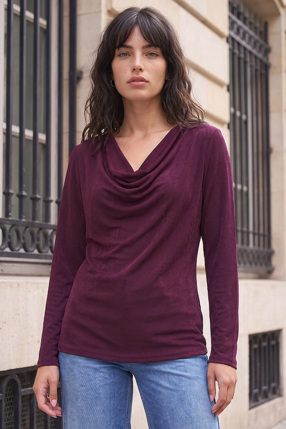 Roman Deep Purple Cowl Neck Top - 10 Image 1