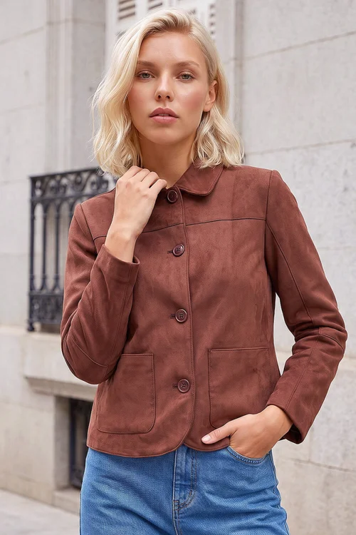 Roman Chocolate Petite Suede Jacket - 12 Image 1