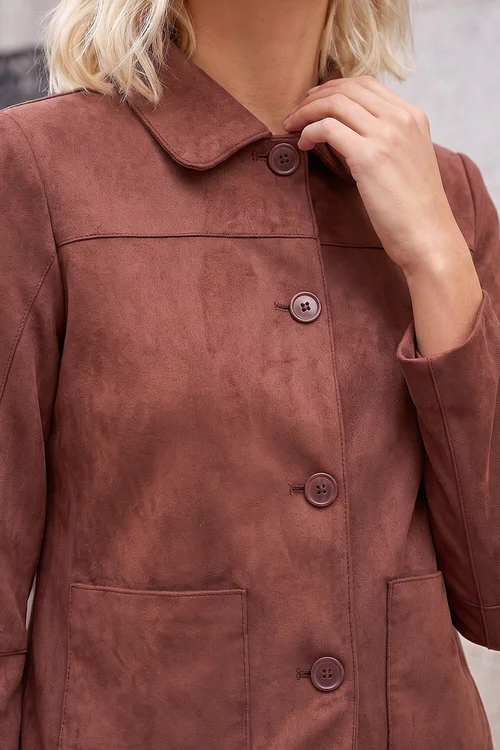 Roman Chocolate Petite Suede Jacket - 12 Image 4