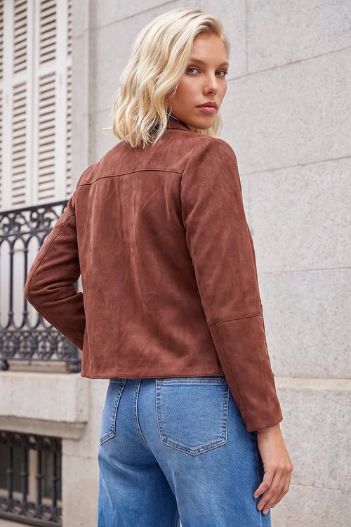 Roman Chocolate Petite Suede Jacket - 12 Image 3