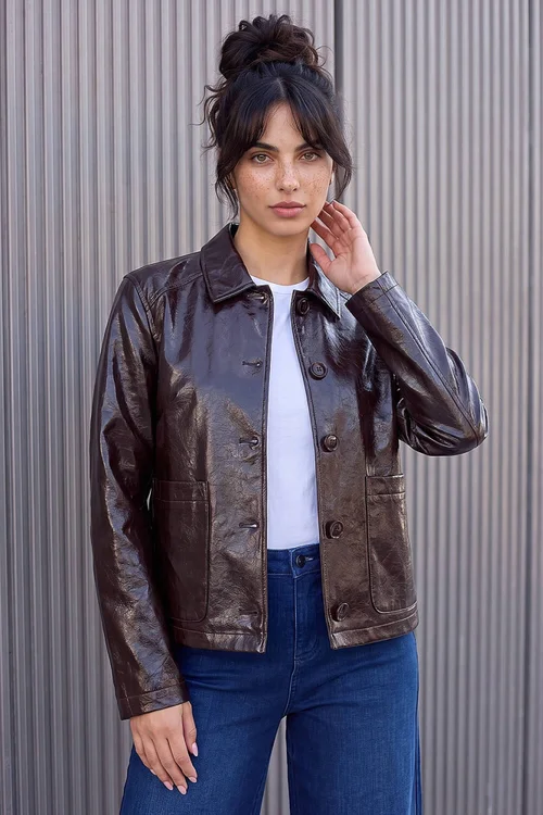 Dusk Port Faux Leather Collared Jacket - 18 Image 1