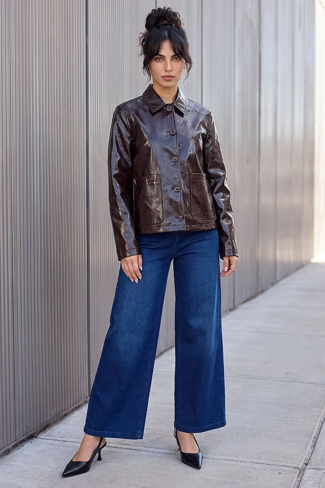 Dusk Port Faux Leather Collared Jacket