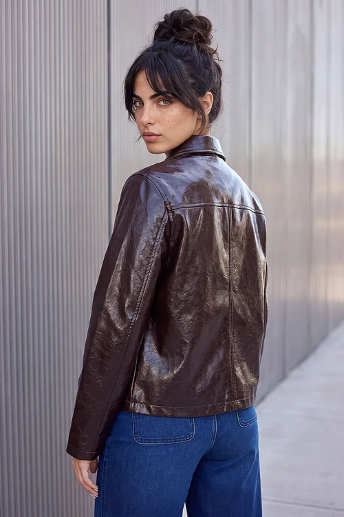 Dusk Port Faux Leather Collared Jacket - 18 Image 4