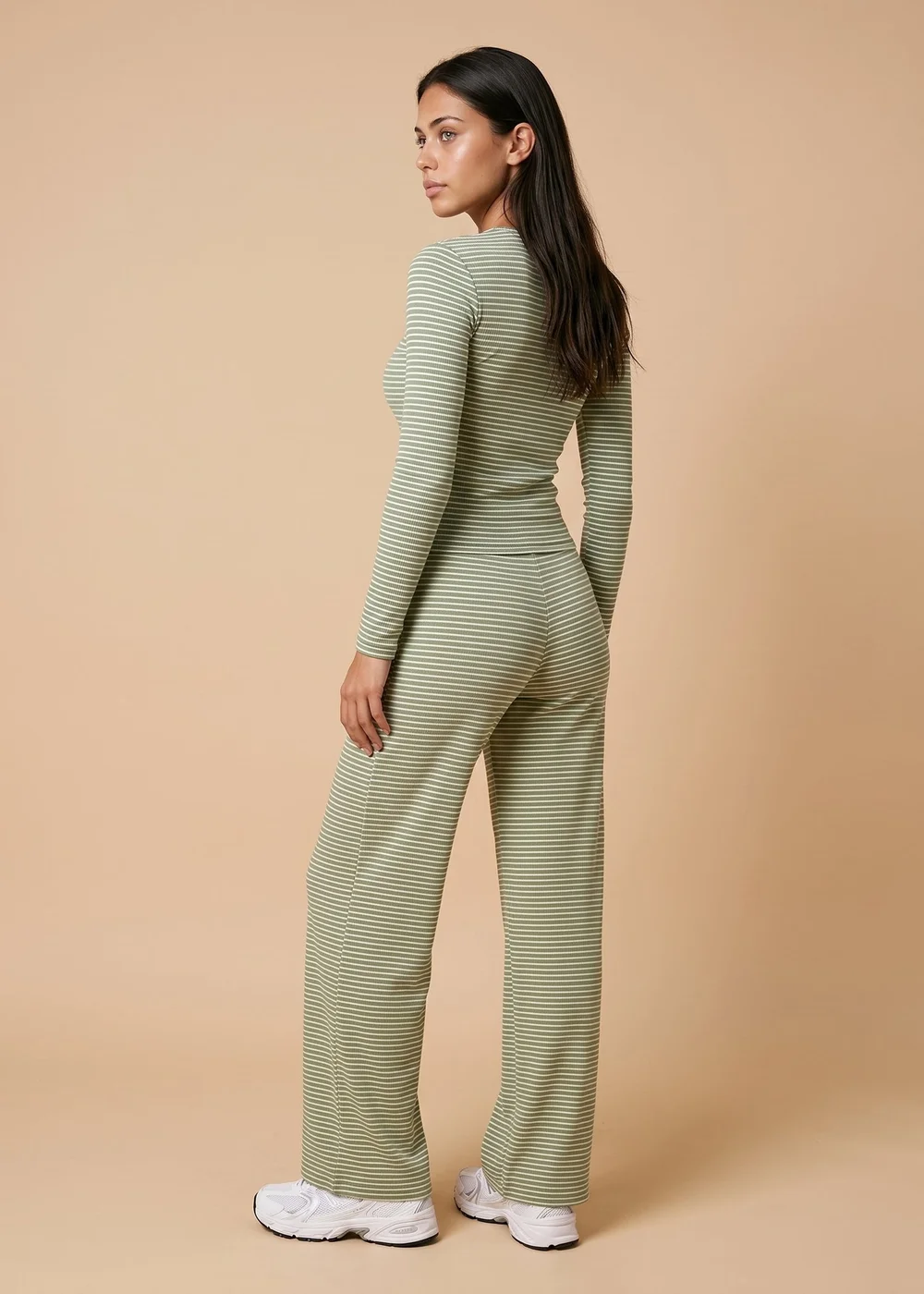 Urban Bliss Khaki Ribbed Stripe Wide Leg Trouser - 10 Image 3