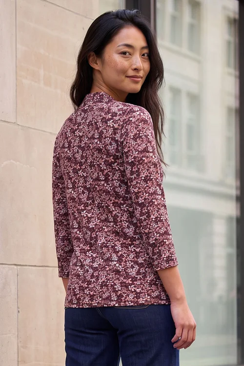 Roman Wine Petite Floral Stretch Top - 8 Image 3
