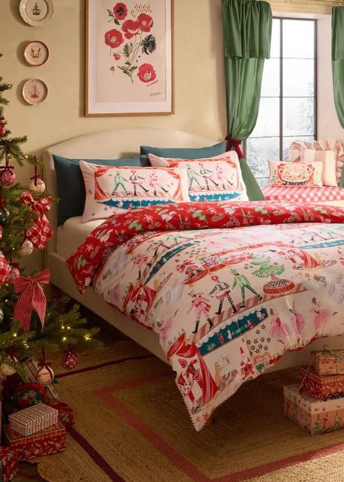 Cath Kidston Christmas Nutcracker Scene Reversible Duvet Cover Set Red / Natural - Double Image 2