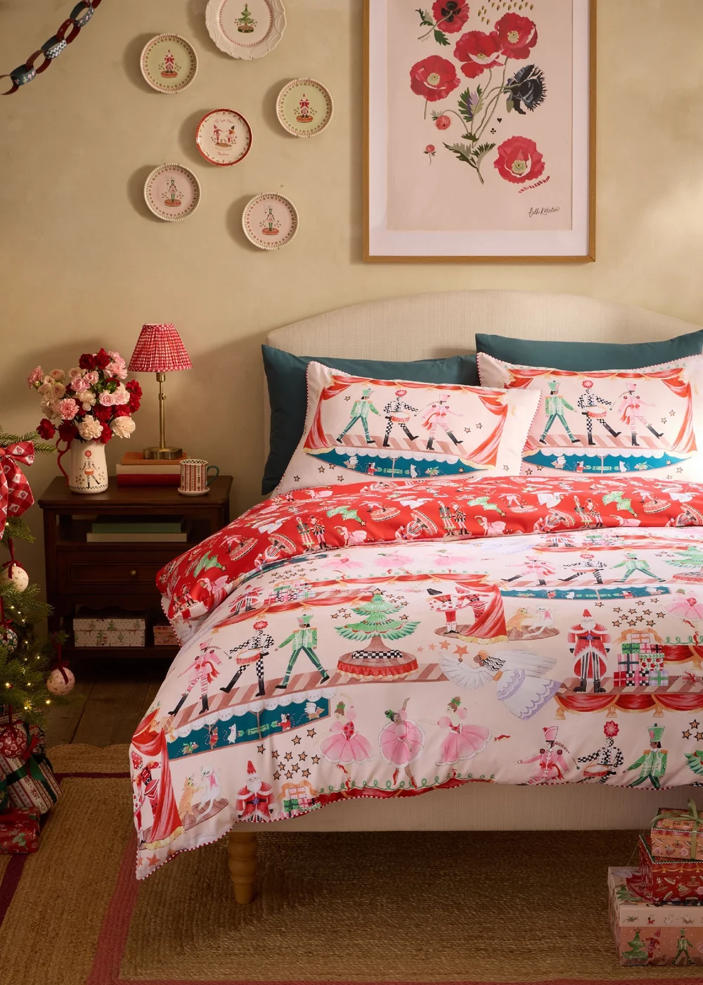 Cath Kidston Christmas Nutcracker Scene Reversible Duvet Cover Set Red / Natural - Double Image 1